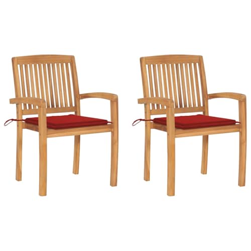 Gartensitzmöbel Gartenstühle 2 STK. mit Roten Kissen Massivholz Teak von KLYEON