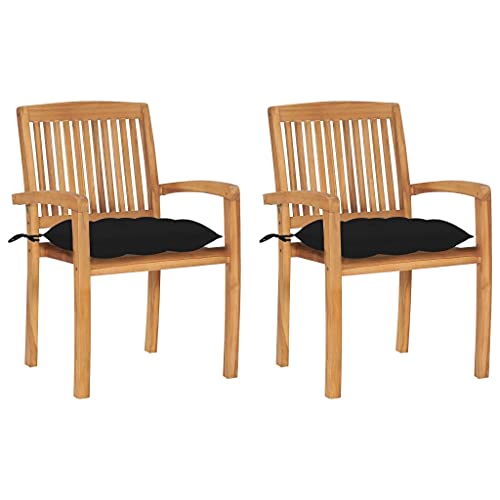 Gartensitzmöbel Gartenstühle 2 STK. mit Schwarzen Kissen Massivholz Teak Gartensitzmöbel Gartenstühle 2 STK. mit Schwarzen Kissen Massivholz Teak von KLYEON