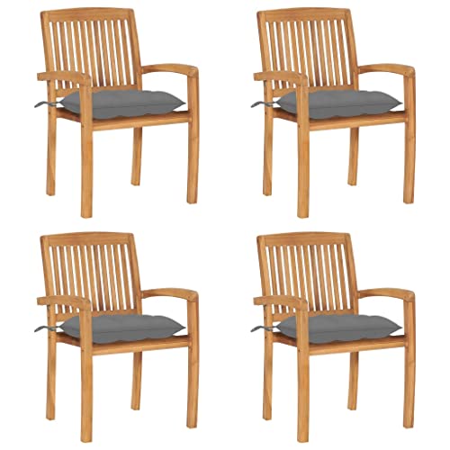 Gartensitzmöbel Stapelbare Gartenstühle mit Kissen 4 STK. Massivholz Teak von KLYEON