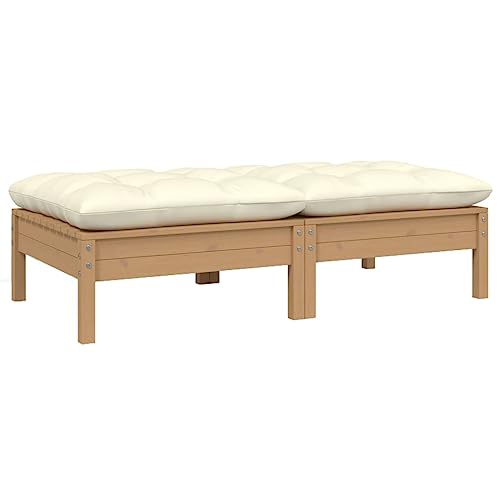 Gartensofa 2-Sitzer mit Creme Kissen Massivholz Kiefer Garten Sofa von KLYEON
