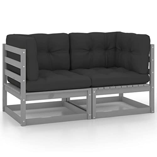 Gartensofa 2-Sitzer mit Kissen Grau Kiefer Massivholz Garten Sofa von KLYEON