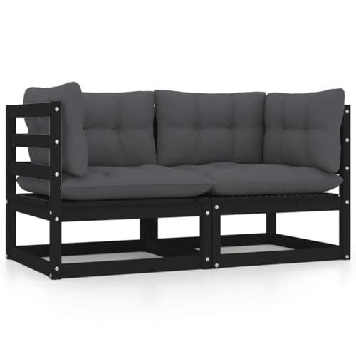 Gartensofa 2-Sitzer mit Kissen Schwarz Kiefer Massivholz Garten Sofa von KLYEON