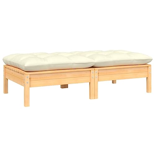 Gartensofa 2-Sitzer mit Kissen in Creme Massivholz Kiefer Garten Sofa von KLYEON