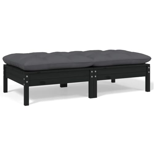 Gartensofa 2-Sitzer mit Kissen in Schwarz Massivholz Kiefer Garten Sofa von KLYEON