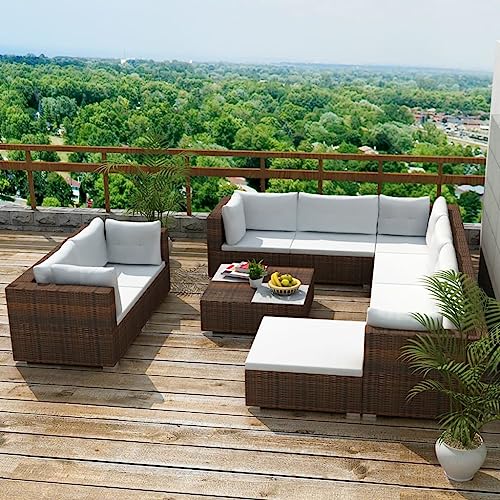 KLYEON 10-TLG. Garten-Lounge-Set mit Auflagen Poly Rattan Braun Gartenmöbel, Gartenmöbel-Sets von KLYEON
