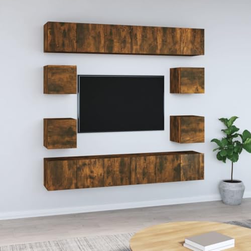KLYEON 10-TLG. TV-Schrank-Set Räuchereiche Holzwerkstoff Mediamöbel Regalsystem Wandmontage for Hotel von KLYEON
