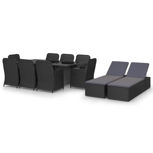 KLYEON 11-TLG. Garten-Essgruppe Poly Rattan Schwarz Gartenmöbel, Gartenmöbel-Sets von KLYEON