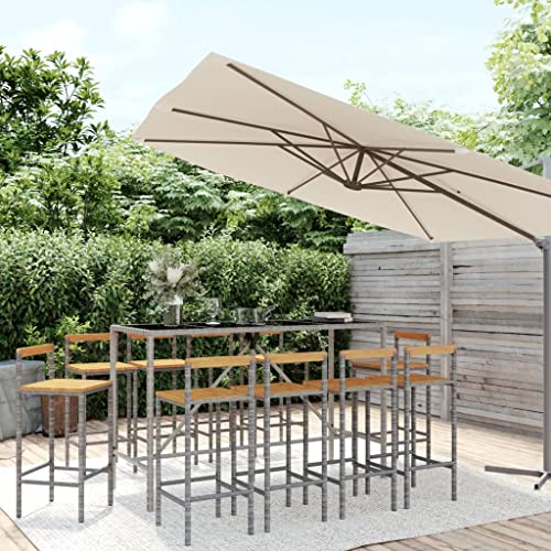 KLYEON 11-TLG. Gartenbar-Set Grau Poly Rattan & Massivholz Akazie Gartenmöbel, Gartenmöbel-Sets von KLYEON
