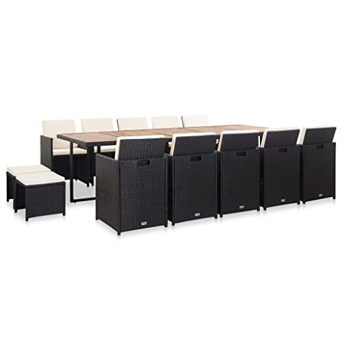 KLYEON 15-TLG. Garten-Essgruppe mit Auflagen Poly Rattan Schwarz,LoungeEssgruppe aus hochwertigem Rattan für Garten und Terrasse Gartenmöbel von KLYEON