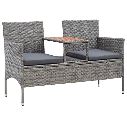 KLYEON 2-Sitzer-Gartenbank mit Teetisch 143 cm Poly Rattan Grau Gartenmöbel von KLYEON