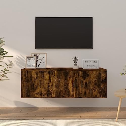 KLYEON 2-TLG. TV-Schrank-Set Räuchereiche Holzwerkstoff Modernes Design Hängeschrank Wohnzimmer Wandmontage for Wohnzimmer von KLYEON