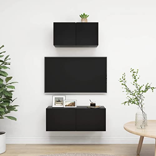 KLYEON 2-TLG. TV-Schrank-Set Schwarz Holzwerkstoff Wohnzimmer Möbel Eukalyptusholz Dekoration for Schlafzimmer von KLYEON