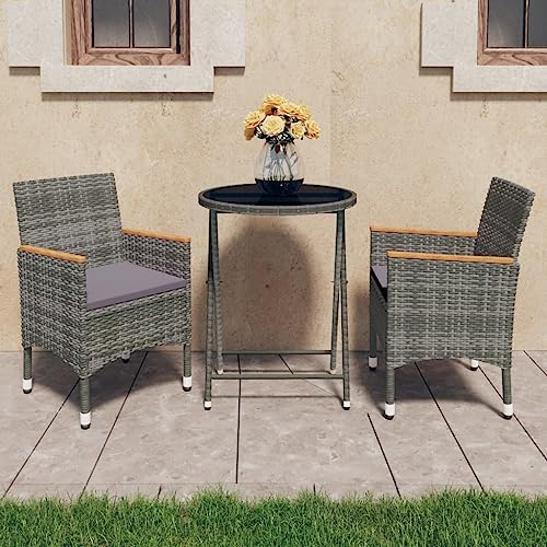 KLYEON 3-TLG. Bistro-Set Poly Rattan und Hartglas Grau Gartenmöbel, Gartenmöbel-Sets von KLYEON