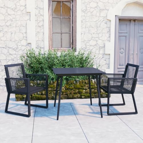 KLYEON 3-TLG. Garten-Essgruppe PVC Rattan Schwarz Gartenmöbel, Gartenmöbel-Sets von KLYEON