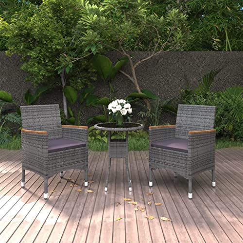 KLYEON 3-TLG. Garten-Essgruppe Poly Rattan Grau Gartenmöbel, Gartenmöbel-Sets von KLYEON