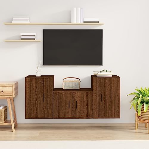 KLYEON 3-TLG. TV-Schrank-Set Braun Eichen-Optik Holzwerkstoff Dekoration stabil Horizontale Montage for Tagungsraum von KLYEON