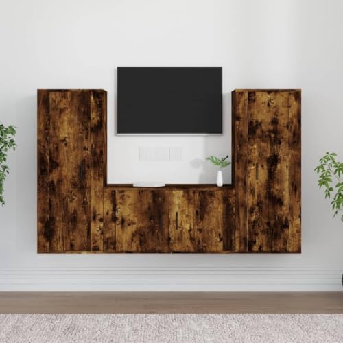 KLYEON 3-TLG. TV-Schrank-Set Räuchereiche Holzwerkstoff geräumig Fernsehschrank Regalsystem for Tagungsraum von KLYEON