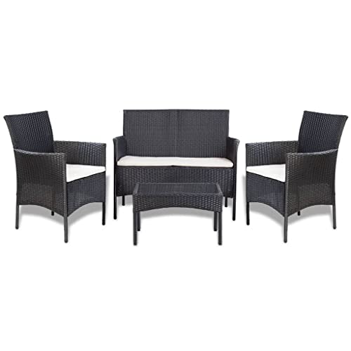 KLYEON 4-TLG. Garten-Lounge-Set mit Auflagen Poly Rattan Schwarz Gartenmöbel, Gartenmöbel-Sets KLYEON 4-TLG. Garten-Lounge-Set mit Auflagen Poly Rattan Schwarz Gartenmöbel, Gartenmöbel-Sets von KLYEON