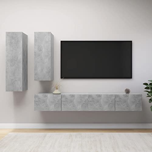 KLYEON 4-TLG. TV-Schrank-Set Betongrau Holzwerkstoff Fernsehschrank TVUntersetzer Modernes Design for Hotel von KLYEON