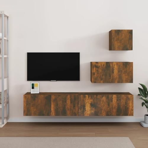 KLYEON 4-TLG. TV-Schrank-Set Räuchereiche Holzwerkstoff praktisch Betongrau Wohnwand mit Stauraum for Wohnzimmer KLYEON 4-TLG. TV-Schrank-Set Räuchereiche Holzwerkstoff praktisch Betongrau Wohnwand mit Stauraum for Wohnzimmer von KLYEON