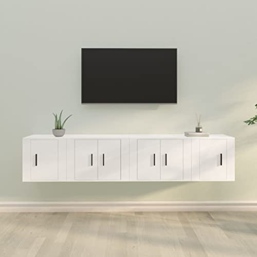 KLYEON 4-TLG. TV-Schrank-Set Weiß Holzwerkstoff Vertikale Montage Wohnzimmermöbel Hängeschrank Wohnzimmer for Multimedia-Center von KLYEON