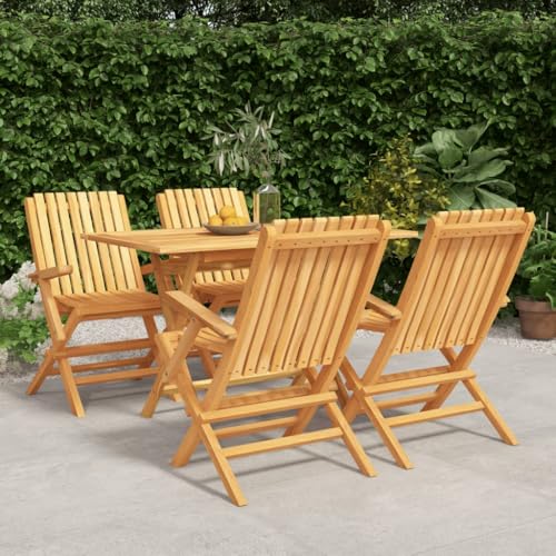 KLYEON 5-TLG. Garten-Essgruppe Massivholz Teak,GartentischSet aus Massivem Teakholz mit 4 klappbaren Gartenstühlen für Entspannung und Genießen Gartenmöbel von KLYEON