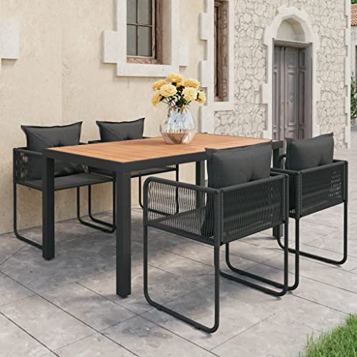 KLYEON 5-TLG. Garten-Essgruppe PVC Rattan Schwarz und Braun Gartenmöbel, Gartenmöbel-Sets von KLYEON