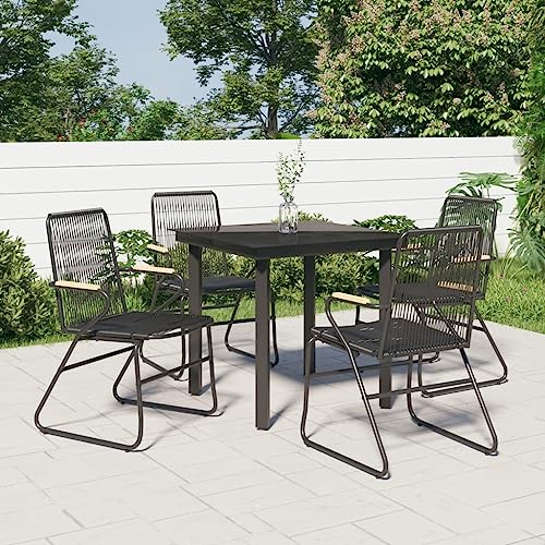 KLYEON 5-TLG. Garten-Essgruppe Schwarz PVC Rattan Gartenmöbel, Gartenmöbel-Sets von KLYEON