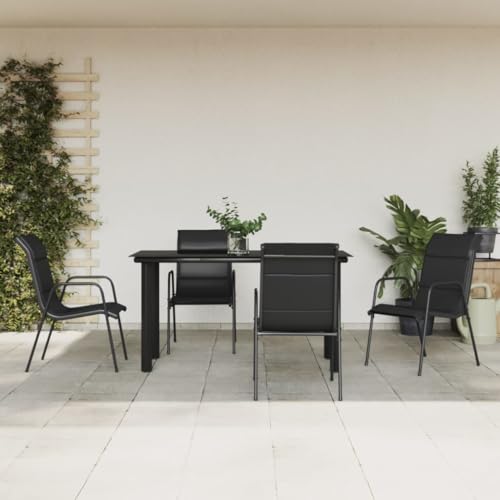 KLYEON 5-TLG. Garten-Essgruppe Schwarz Stahl und Textilene Gartenmöbel, Gartenmöbel-Sets von KLYEON