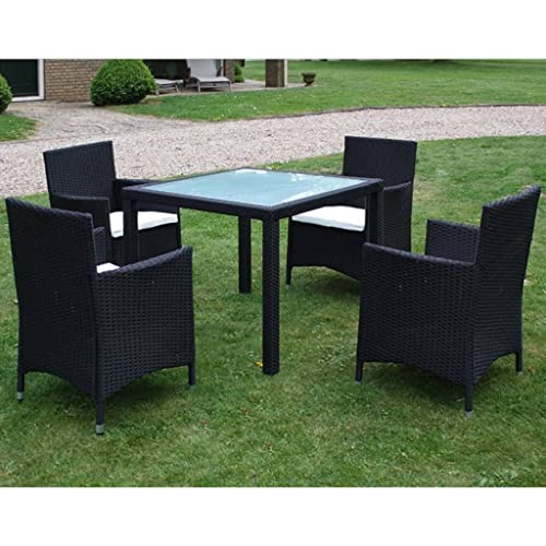 KLYEON 5-TLG. Garten-Essgruppe mit Auflagen Poly Rattan Schwarz Gartenmöbel, Gartenmöbel-Sets von KLYEON