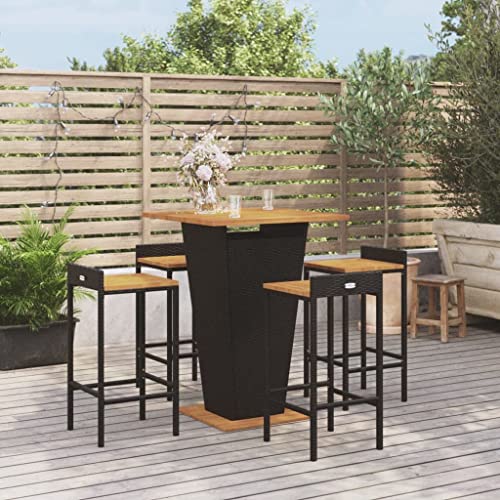 KLYEON 5-TLG. Gartenbar-Set Schwarz Poly Rattan & Massivholz Akazie Gartenmöbel, Gartenmöbel-Sets von KLYEON