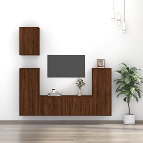 KLYEON 5-TLG. TV-Schrank-Set Braun Eichen-Optik Holzwerkstoff TVSchrank Regalsystem Wohnzimmereinrichtung for Multimedia-Center von KLYEON