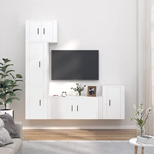 KLYEON 5-TLG. TV-Schrank-Set Weiß Holzwerkstoff Wohnzimmer Möbel TVUntersetzer Regalsystem for Multimedia-Center von KLYEON