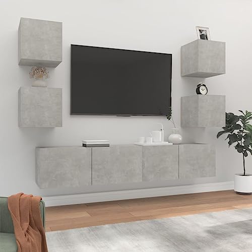 KLYEON 6-TLG. TV-Schrank-Set Betongrau Holzwerkstoff Wohnzimmermöbel Wohnraum TV Schrank for Multimedia-Center von KLYEON