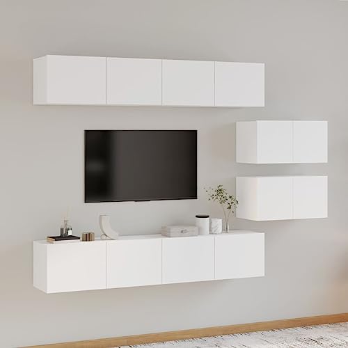 KLYEON 6-TLG. TV-Schrank-Set Weiß Holzwerkstoff Wohnwand mit Stauraum Robust TVMöbel for Wohnzimmer von KLYEON
