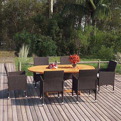 KLYEON 7-TLG. Garten-Essgruppe Poly Rattan Braun Gartenmöbel, Gartenmöbel-Sets von KLYEON