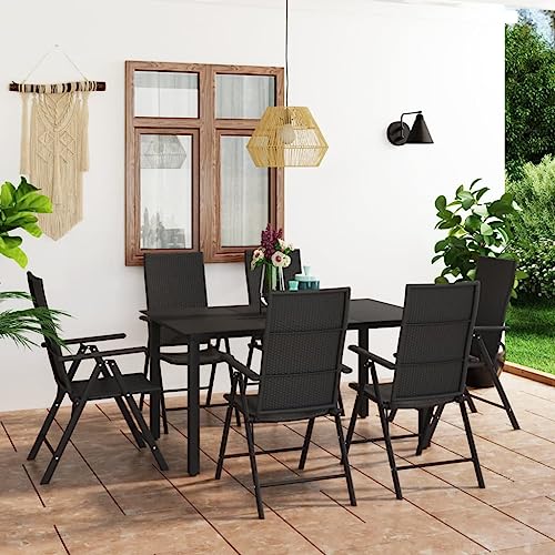 KLYEON 7-TLG. Garten-Essgruppe Schwarz Gartenmöbel, Gartenmöbel-Sets von KLYEON