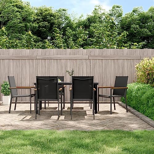 KLYEON 7-TLG. Garten-Essgruppe Schwarz Textilene und Stahl Gartenmöbel, Gartenmöbel-Sets von KLYEON