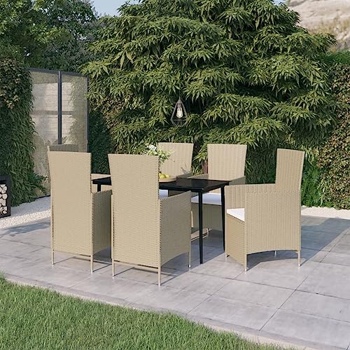 KLYEON 7-TLG. Garten-Essgruppe mit Auflagen Beige Gartenmöbel, Gartenmöbel-Sets von KLYEON