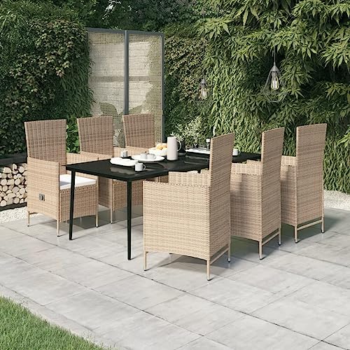 KLYEON 7-TLG. Garten-Essgruppe mit Auflagen Beige Gartenmöbel, Gartenmöbel-Sets von KLYEON