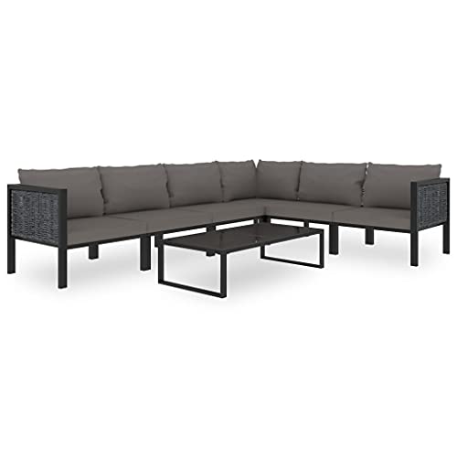 KLYEON 7-TLG. Garten-Lounge-Set mit Auflagen Poly Rattan Anthrazit Gartenmöbel, Gartenmöbel-Sets von KLYEON