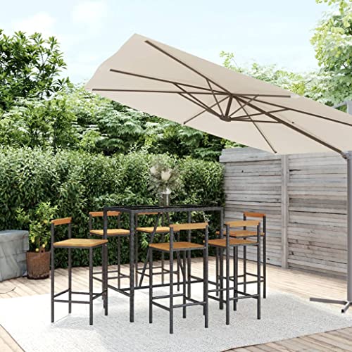 KLYEON 7-TLG. Gartenbar-Set Schwarz Poly Rattan & Massivholz Akazie Gartenmöbel, Gartenmöbel-Sets von KLYEON
