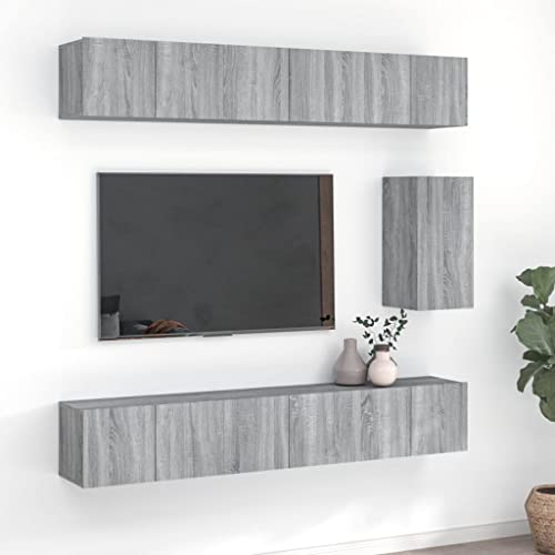 KLYEON 7-TLG. TV-Schrank-Set Grau Sonoma Holzwerkstoff Wohnzimmer Stauraum Modernes Design for Tagungsraum von KLYEON