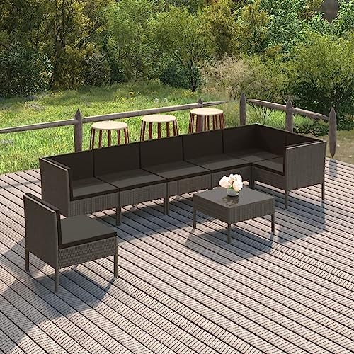 KLYEON 8-TLG. Garten-Lounge-Set mit Auflagen Poly Rattan Grau Gartenmöbel, Gartenmöbel-Sets von KLYEON