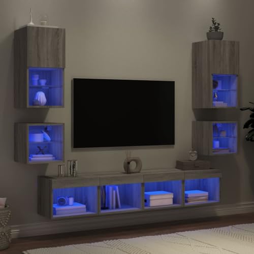 KLYEON 8-TLG. Wohnwand mit LED-Beleuchtung Grau Sonoma Holzwerkstoff geräumig Regalsystem Wohnzimmermöbel for Schlafzimmer KLYEON 8-TLG. Wohnwand mit LED-Beleuchtung Grau Sonoma Holzwerkstoff geräumig Regalsystem Wohnzimmermöbel for Schlafzimmer von KLYEON
