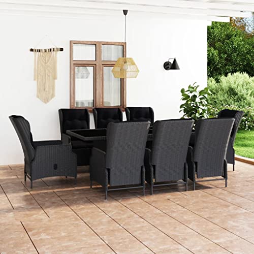 KLYEON 9-TLG. Garten-Essgruppe mit Auflagen Poly Rattan Dunkelgrau,Edles EssgruppenSet aus Polyrattan stilvoll und komfortabel für Garten, Terrasse und Balkon Gartenmöbel von KLYEON