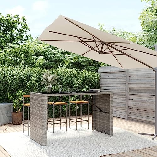 KLYEON Bartisch mit Glasplatte Grau 185x80x110 cm Poly Rattan Gartenmöbel Tische von KLYEON