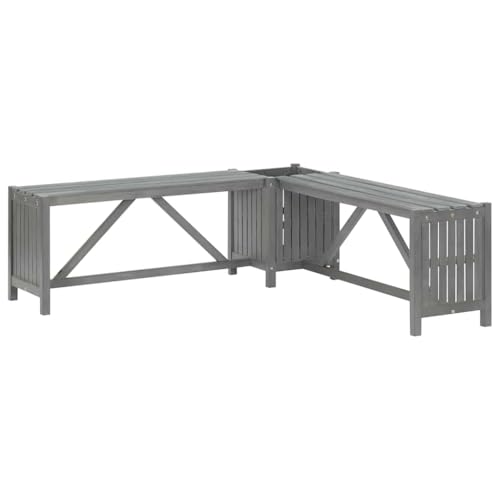 KLYEON Garten-Eckbank mit Pflanzkübel 117 cm Massivholz Akazie Grau Gartenmöbel von KLYEON
