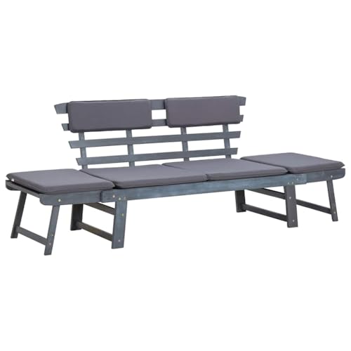 KLYEON Gartenbank mit Auflagen 2-in-1 190 cm Grau Massivholz Akazie Gartenmöbel von KLYEON