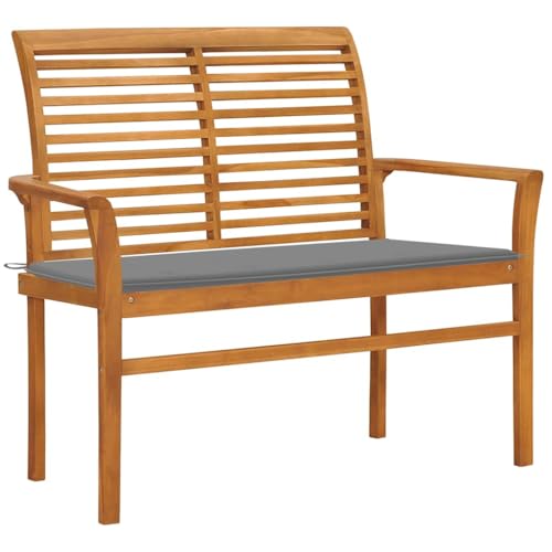 KLYEON Gartenbank mit Grauer Auflage 112 cm Massivholz Teak Gartenmöbel von KLYEON